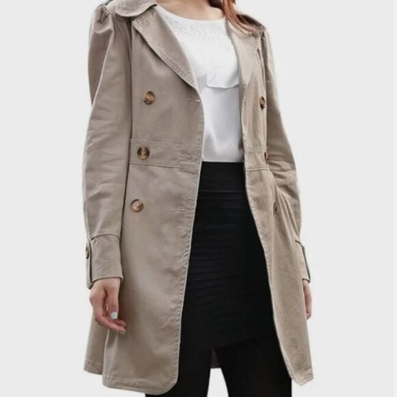 NWT Allegra K Beige Trench Jacket - Double Breasted, Size S - Picture 4 of 6